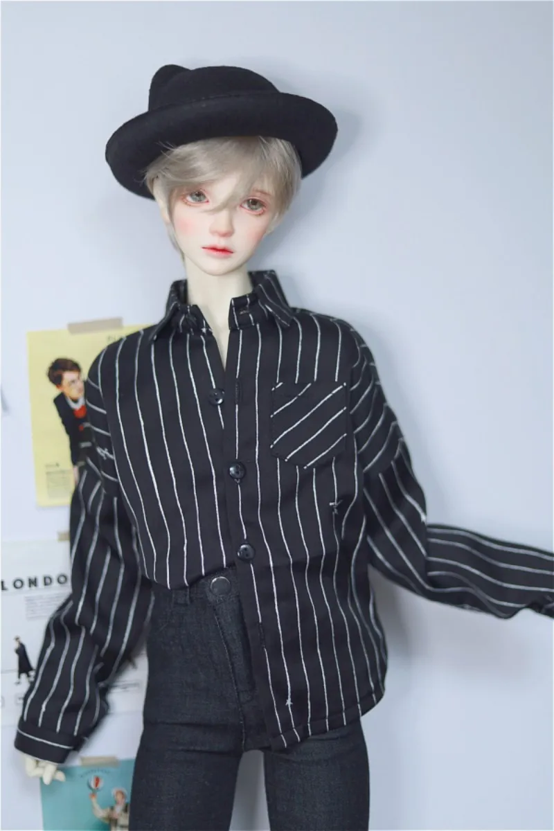 

BJD doll dress suitable for 1/3 1/4 Uncle Size black striped satin shirt with small bat doll accessory