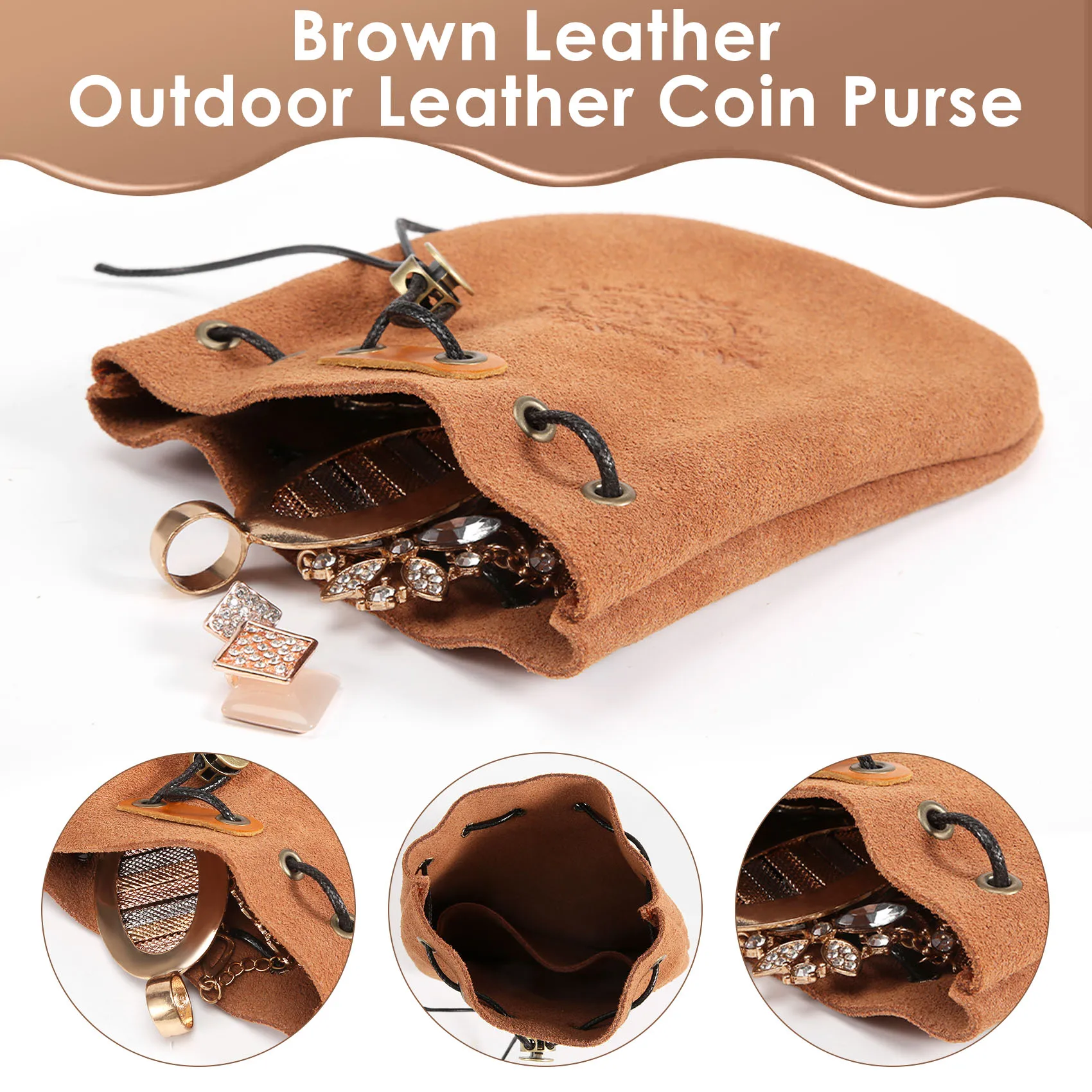 ABQR – porte-monnaie en cuir pour l'extérieur, bon marché, pochette à cordon, sacs d'emballage de bijoux en calebasse