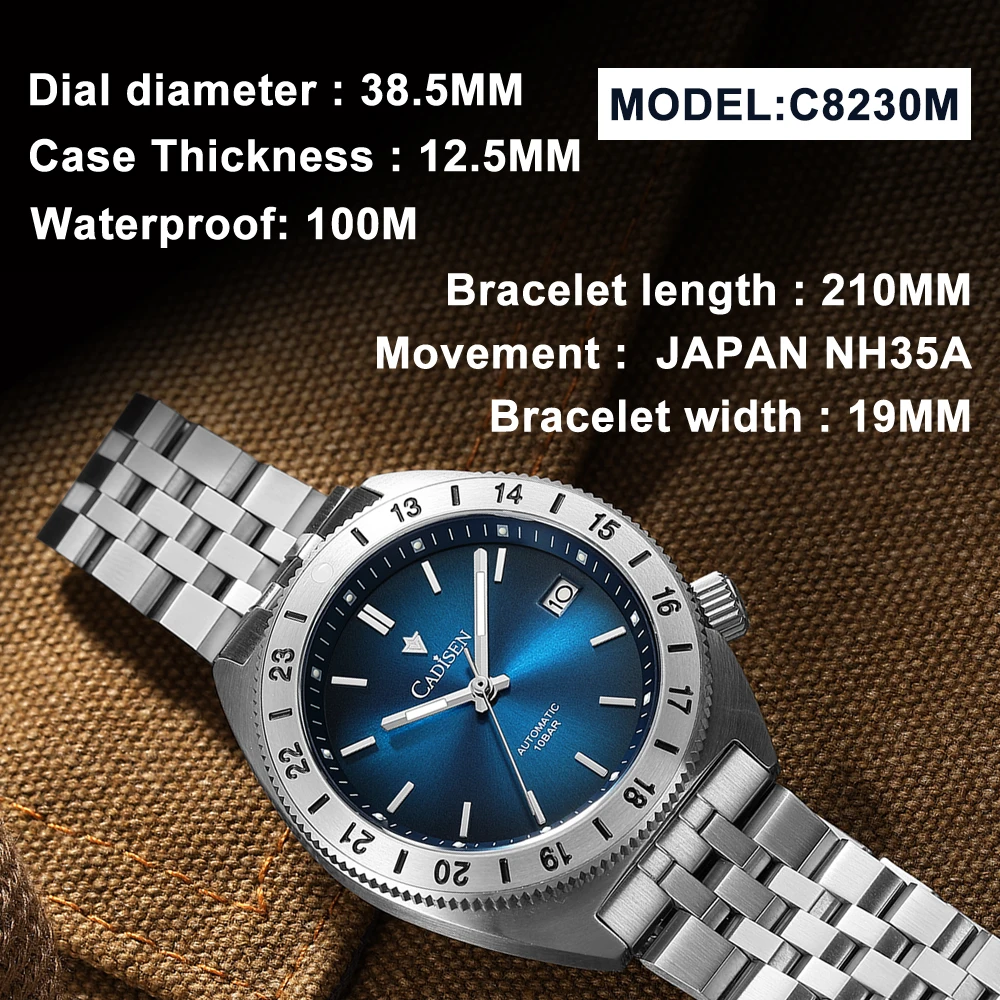 CADISEN Watch Man Diver Automatic Mechanical Wristwatches NH35 Luminous Stainless steel AR Coating Sapphire Crystal Waterproof