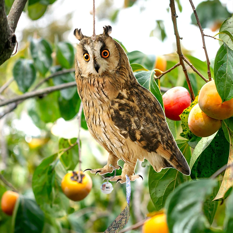 

With Bells Bird Repel Owl Scarecrow Rectangle Hanging Fake Bird Scare Device Waterproof Bird Repeller Scare Birds Away Decor