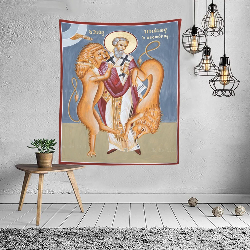 God The Father Jesus Christ Enthroned Saint Ignatius Theoforos Pantocrator Icon Tapestry By Ho Me Lili For Livingroom Home Decor