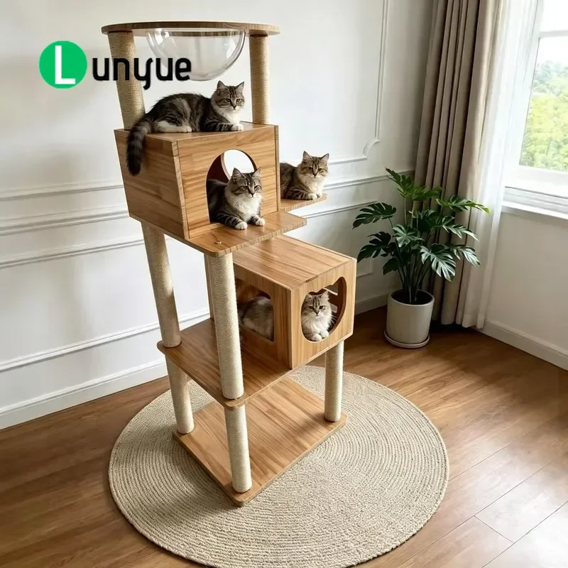 Solid Wood Space Capsule Cat Tree Integrated Climbing Frame Sisal Scratch Post Jumping Platform Villa Anti-Scratch Furniture