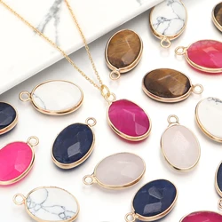 2 Pcs Natural Stone Charms Gold Edge Oval Shape Pendant for Jewelry Making Accessories DIY Necklace Bracelet Earring Supplies