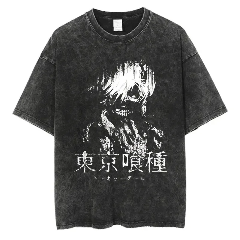

Anime Tokyo Ghoul Washed Tshirts Hip Hop Retro Punk Gothic Cotton Vintage T-Shirt Harajuku Casual Women Men Short Sleeve Top Tee