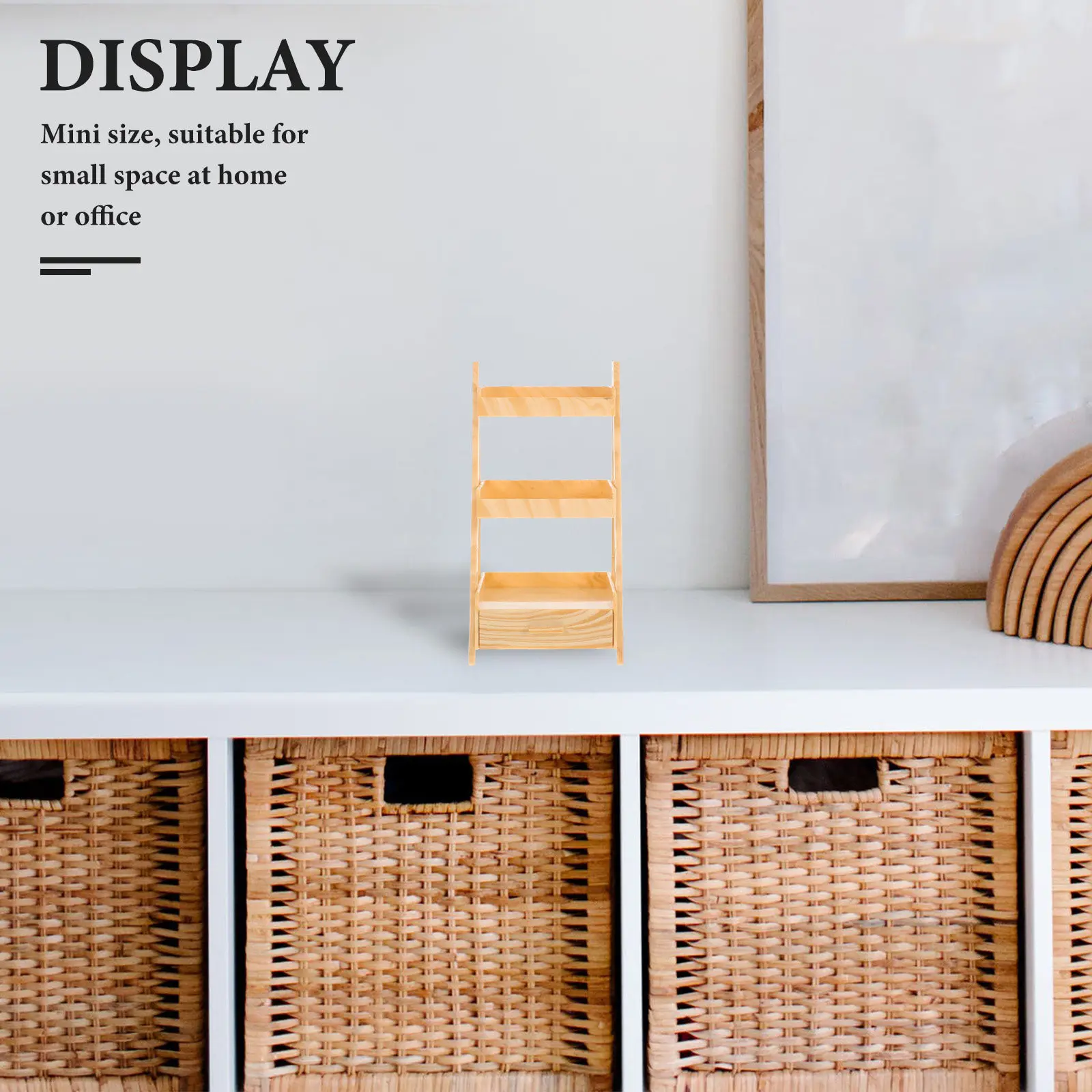 

Miniature Supermarket Shelves Realistic Detail Wood Finish Multi Functional Display Cabinet for Mini Scenes Collectibles Storage