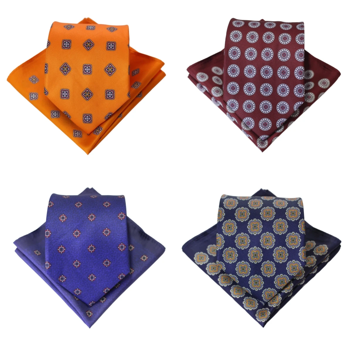 Novelty Fashion Men's 9cm Tie Luxury Orange Geometric Silk Neck Tie Handkerchief Set For Men Wedding Business Accessory