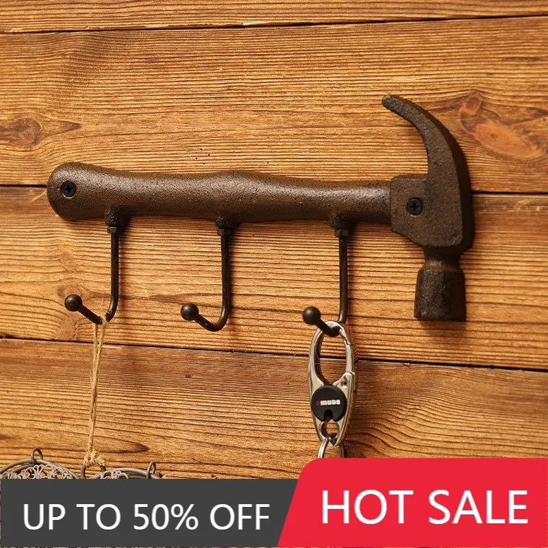 Creative Metallic Hammer Shape Door Hooks Industrial Style Wrench Coat Hooks Luxury Multifunctional Art Decorative Hooks