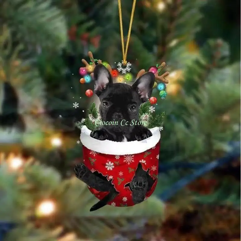 X90F Elegant Pooch Christmas Tree Hanging Acrylic Ornament for Home Celebration