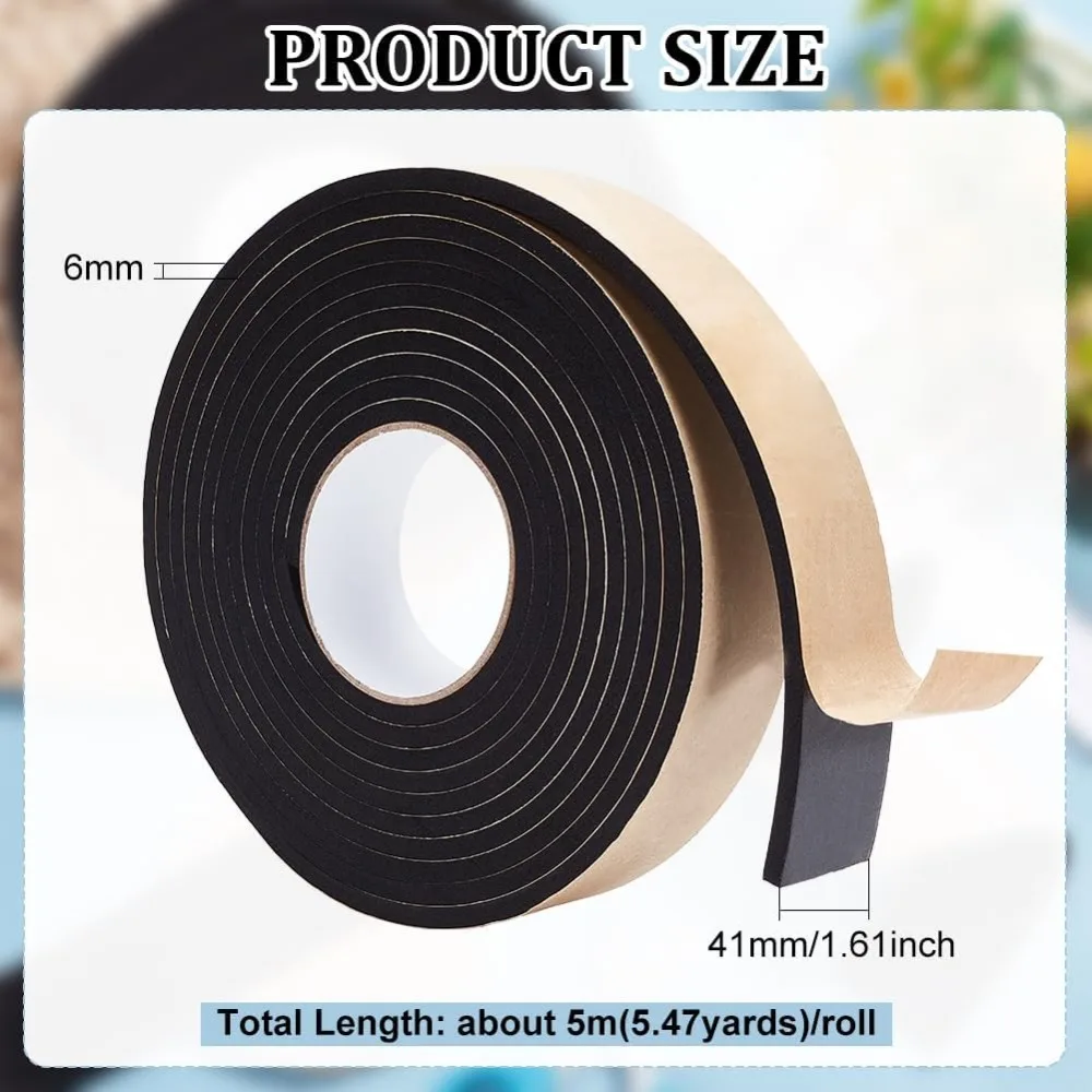 Strong Self Adhesive EVA Foam Tape for Doors and Windows Anti-Collision Weather Seal Strip Black 4.1x0.6cm 5m/roll