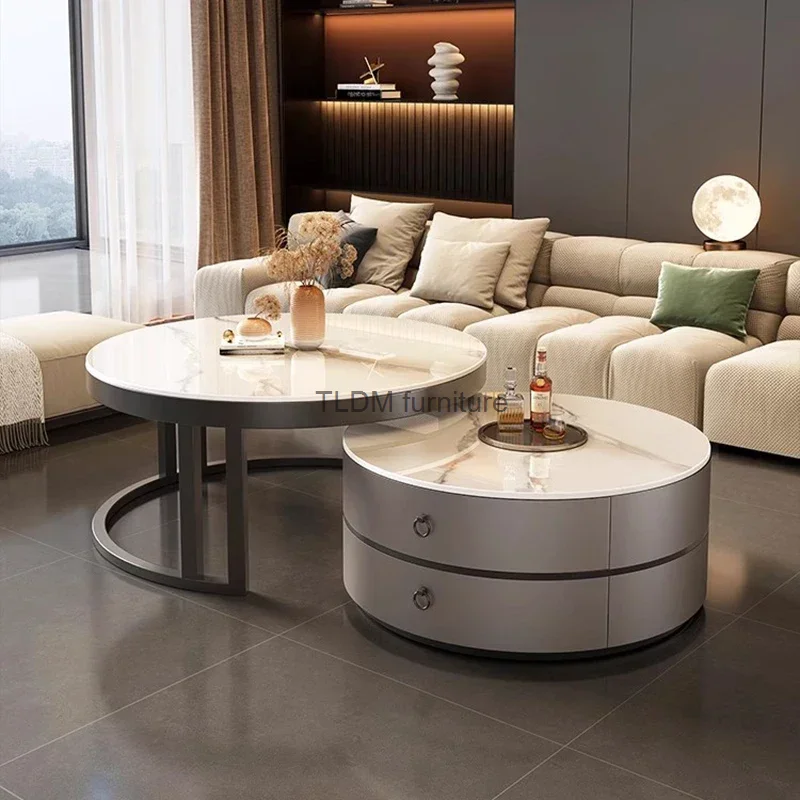 Marble Round Coffee Table Luxury Modern Minimalist Elegant Liftable Coffee Table Floor Tavolino Da Salotto Nordic Furniture