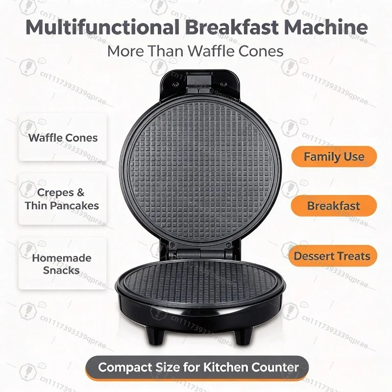 1000W Electric Waffle Cone Maker, Non-stick Baking Plate, Household Ice Cream Cone & Crispy Pancake Making Machine