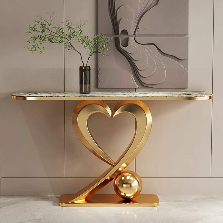 Modern luxe Entryway Table  Living Room Luxury marble table top gold stainless steel Console  for villa