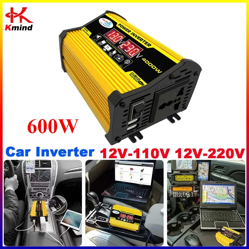 

600W Car Power Inverter From 12V to 110V 220V 230V Transformer 12 v 220 v Solar Sine Wave Converter Charge Volts 50Hz 60Hz Home