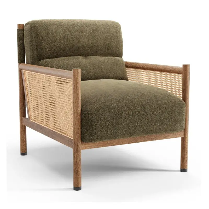 CX Solid Wood Single Sofa Chair Modern Chinese Rattan Leisure Chair