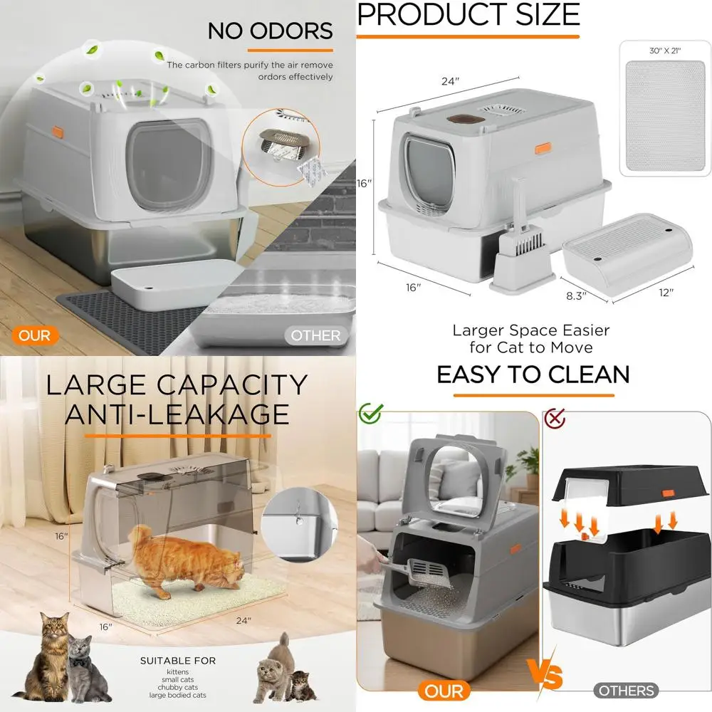 

Extra Large Enclosed Metal Cat Litter Box with Lid, Removable, Litter Scoop & Double Layer Mat, Odorless, Easy Clean for Large C