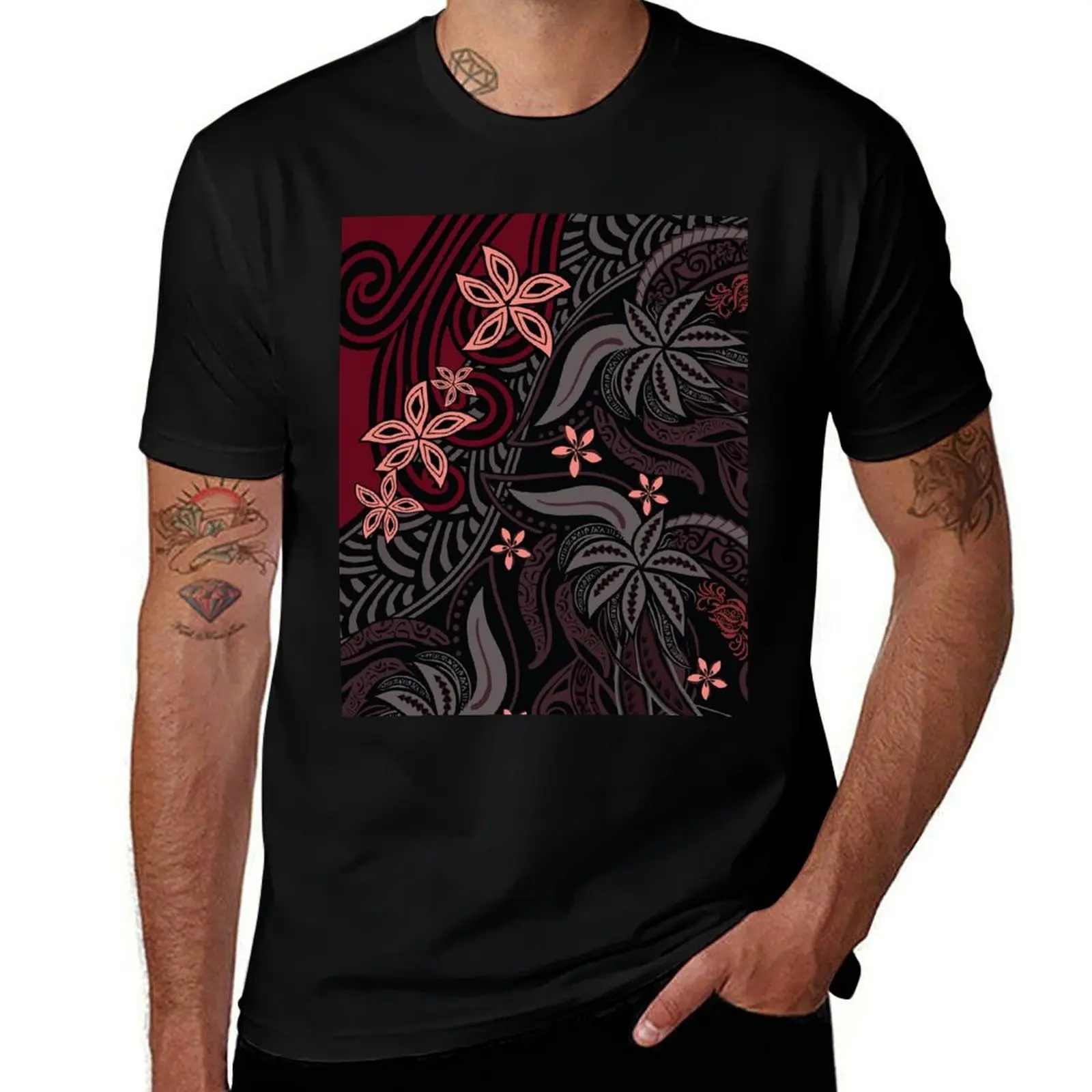 Polynesian - Hawaiian - Samoan Red Tribal Floral T-Shirt animal prinfor boys anime figures T-shirts for men cotton