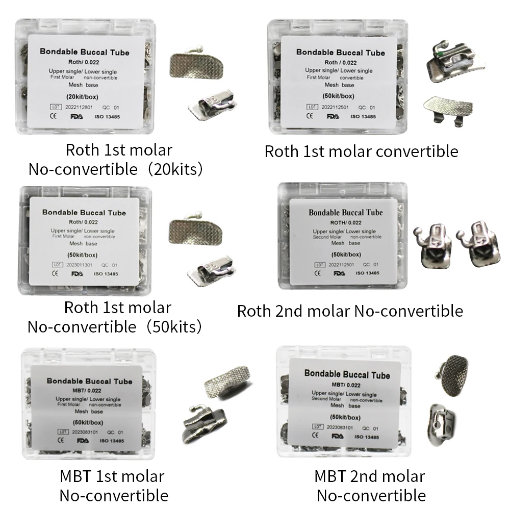 20/50Kits 80/200Pcs Mesh Base 0.022 1St /2nd Orthodontics Roth/MBT Convertible/ Non-Convertible Buccal Tube