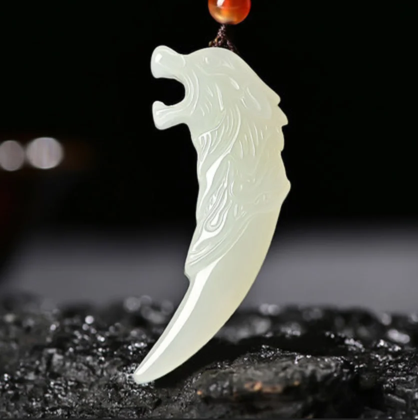 

Fine Jewelry Natural Hetian Nephrite Jade Wolf Teeth Pendant Men's and Women's White Jade Wolf Teeth Jade Pendant