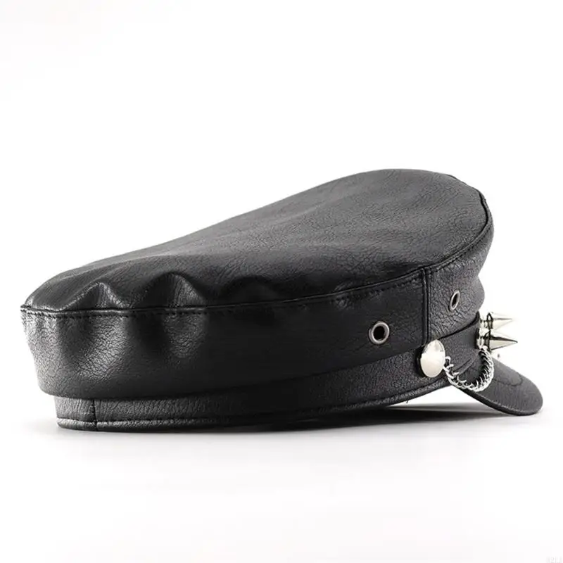 2026 New Bullhead Rivet Chain Detail Newspaper Boy Cap Adjustable Strap Fabric French Fashion Accessory