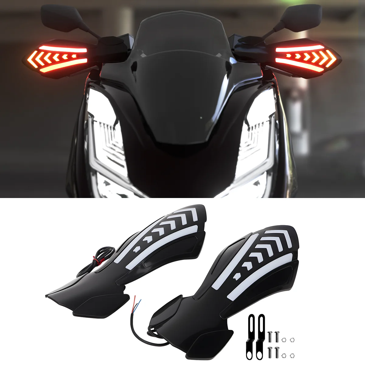 1 Pair LED Flowing Turn Signal Motorcycle Handguards Windproof Dual Color Motocross Handlebar Guards Motorbike Dirt Bike Parts