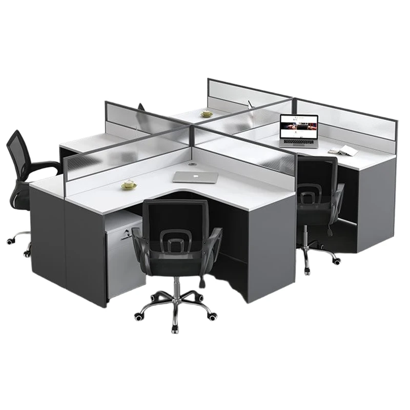 طاولة مكتب تنفيذية حديثة على شكل حرف L، قسم شاشة محطة عمل مكتبية للكمبيوتر، طاولة موظفين بسيطة وحدات