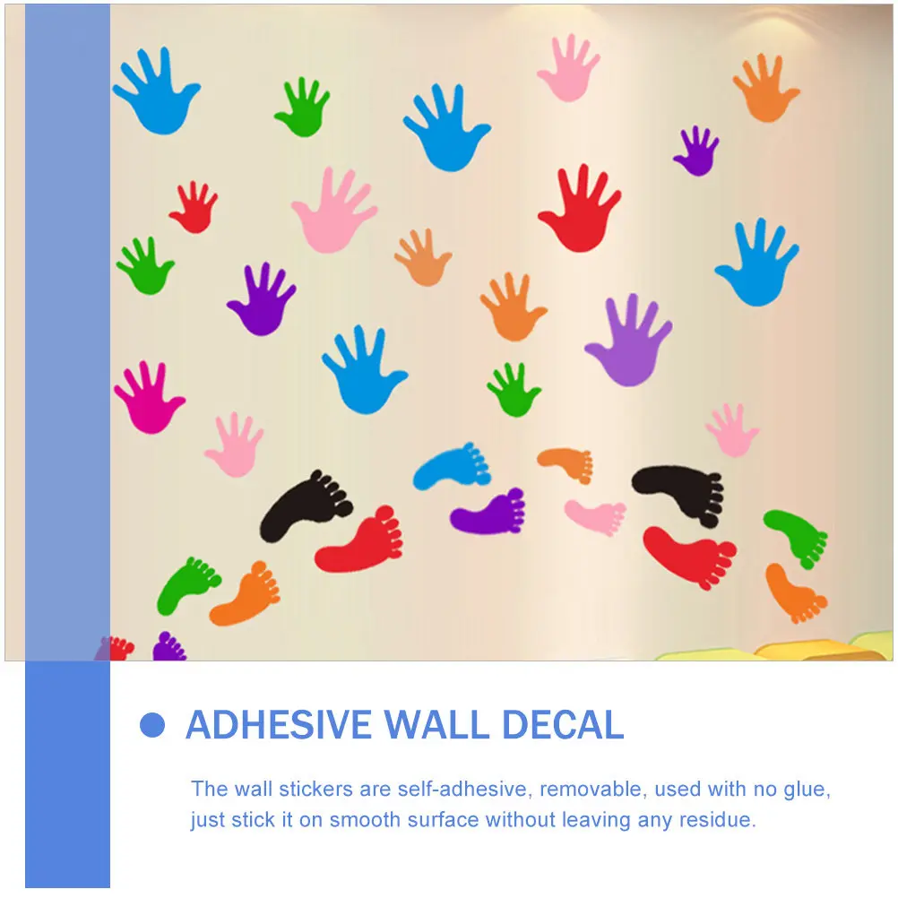 10Pairs Nursery Room Handprint Footprint Wall Stickers PVC Decorative Adhesive Wall Decal Removable Room Classroom Home