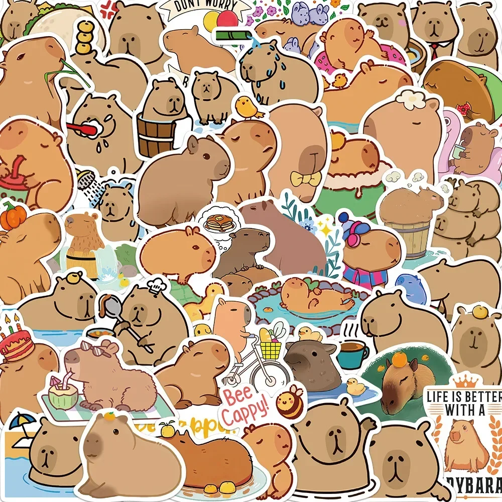 50PCS Cartoon Cute Animals Plump Capybara Graffiti Stickers Scrapbook Laptop Phone Luggage Diary Waterproof Sticker Toys