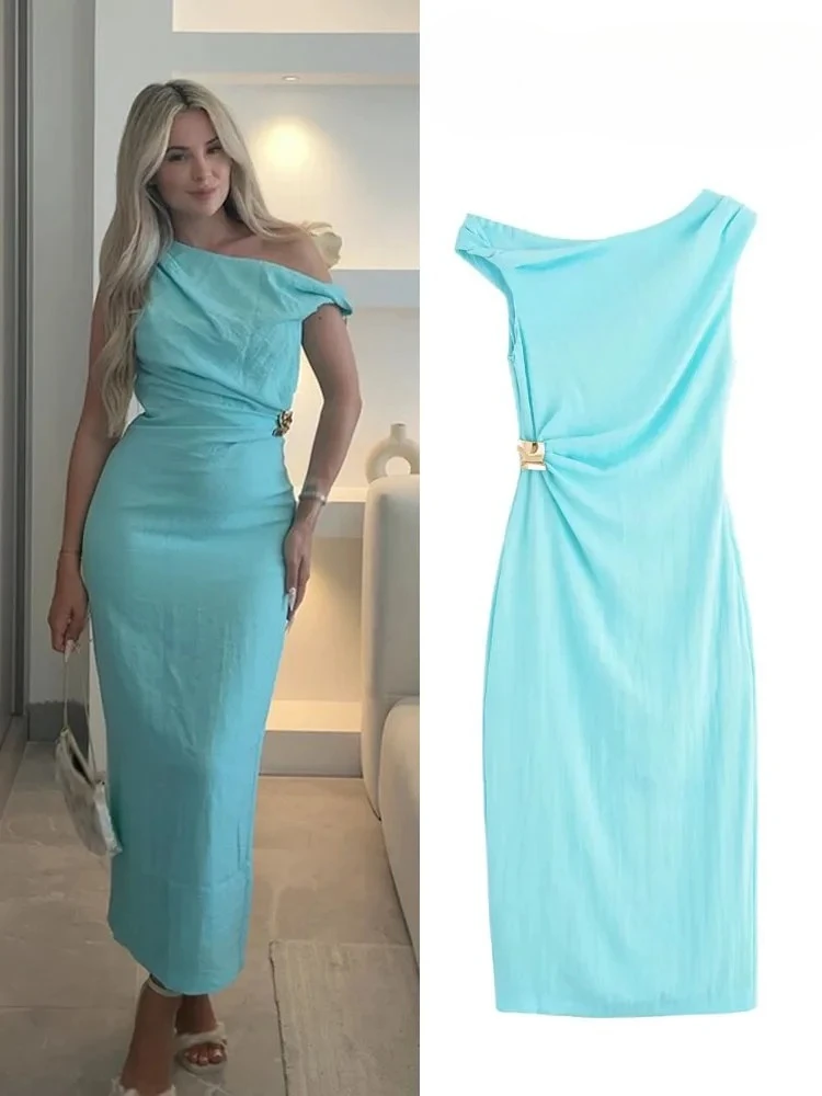 

2025 Woman's Summer Sexy Fashion Long Dress Solid Sleeveless Asymmetry Comfort Dresses Female Holiday Style Slit Slim Chic Dress