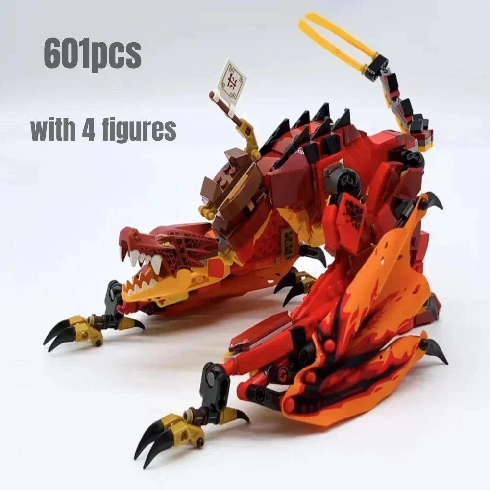 601pcs Fire Dragon Attack Building Blocks Model FIT 71753 Bricks Toys for Chilren Gift