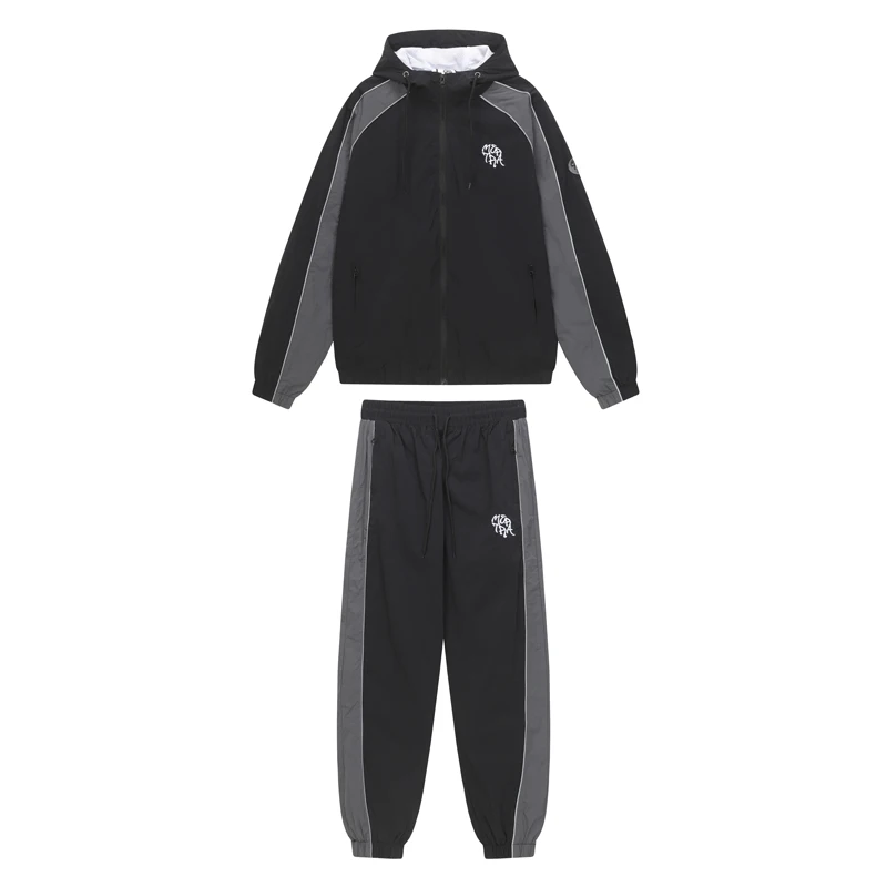 

Mertra Jacket Sweatpants Daily Loose Street Hip Hop Embroidered Logo Fashion Spliced Colors Sports Trench Coat Set Unisex