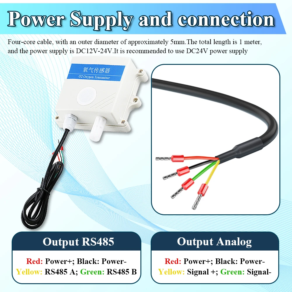 Oxygen Sensor Module Advanced Probe O2 Concentration Monitoring Transmitter Electrochemistry RS485 with OLED Display Gas