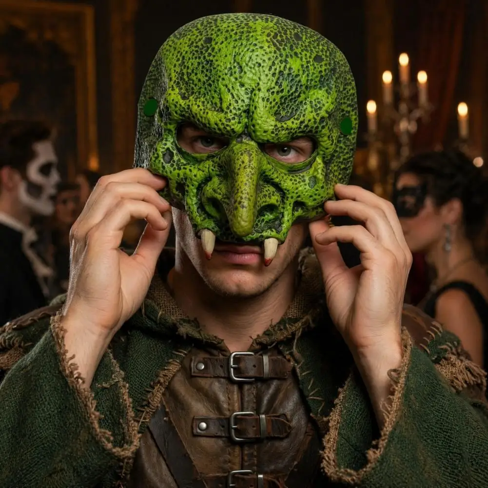 Costume Masque Fantasy Dragon Masque Old Witch Halloween Mask for Adults Green Foam Half Face Masquerade Accessory for Party