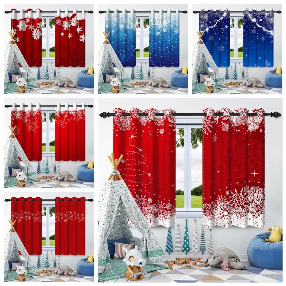 

2Pcs Winter Snowflake Pattern Window Curtains Red Blue Home Decoration Drapes Bedroom Living Room Darkening Blackout Curtain