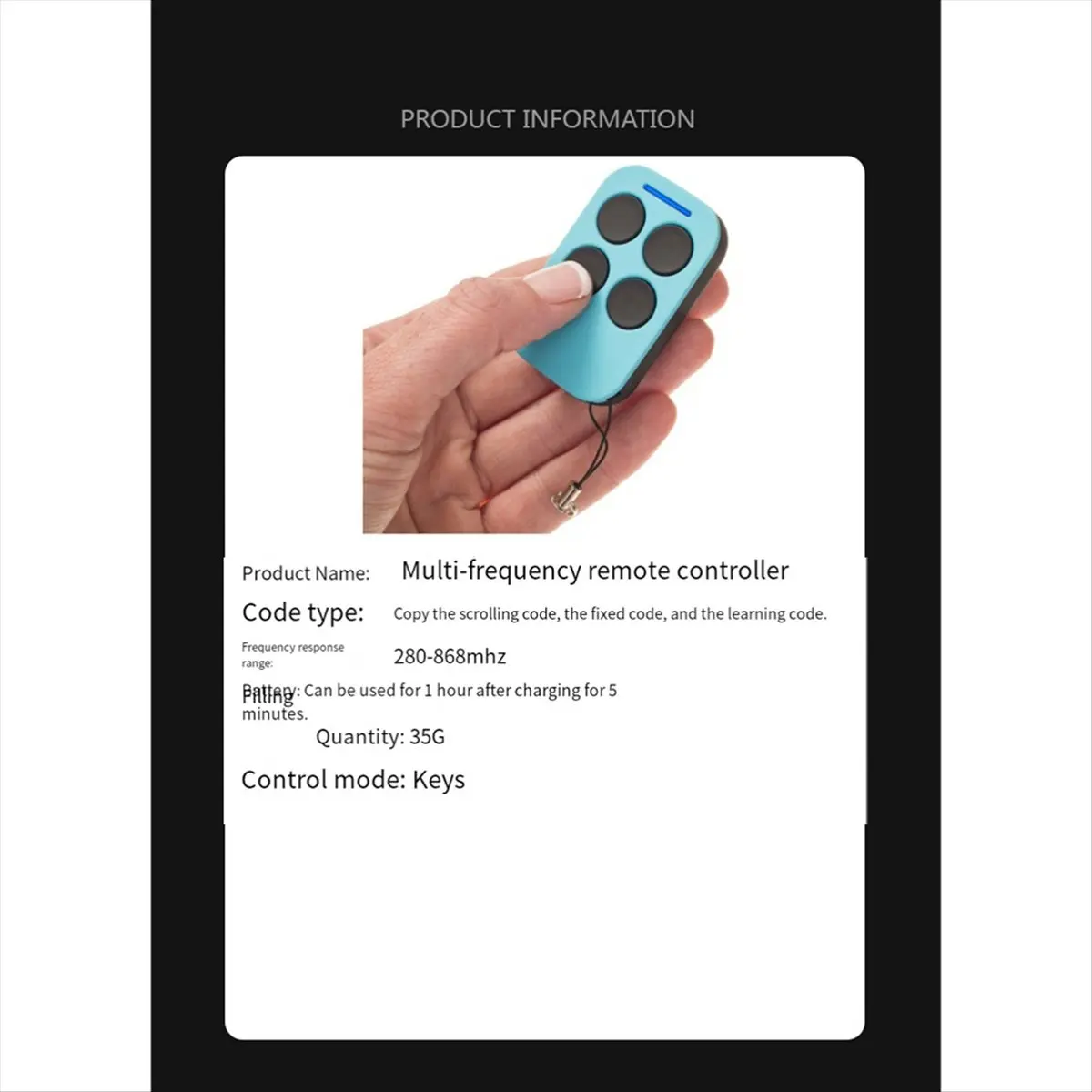 

Garage Door Remote Control Duplicator 286MHz-868MHz Multi-Frequency Code Grabber Clone Gate Keyfob Hand Transmitter