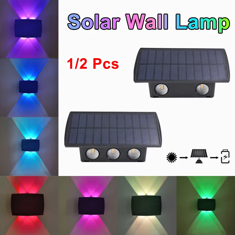 

1 Pcs Solar LED Spotlight Outdoor 4/6 LED Waterproof Up and Down Luminous Fence Lighting for Wall Balcony Courtyard Garden