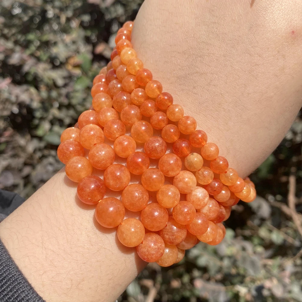 6 8 10mm Natural Stone Beads Orange Sunstone Spacer Loose Round Beads For Jewelry Making DIY Bracelets Accessories