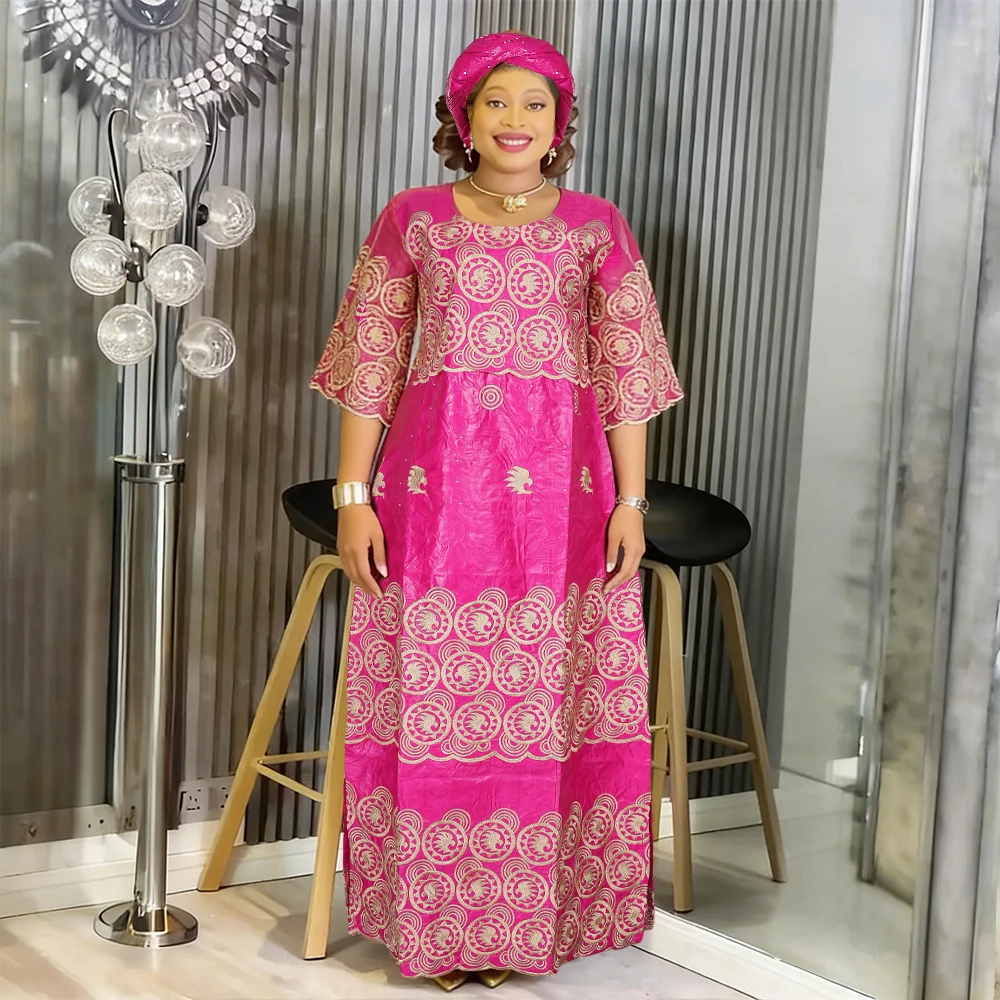 

African Dresses For Woman Traditional Dress Turkey Dress Church Embroidery Robe White Bazin Riche Luxury Elegant Africa Clothing