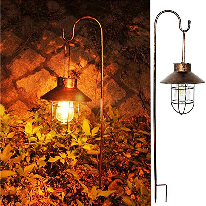 Lanterna solare luci a sospensione Decorative per esterni con gancio per pastore, luce solare decorativa a Led per cortile, giardino