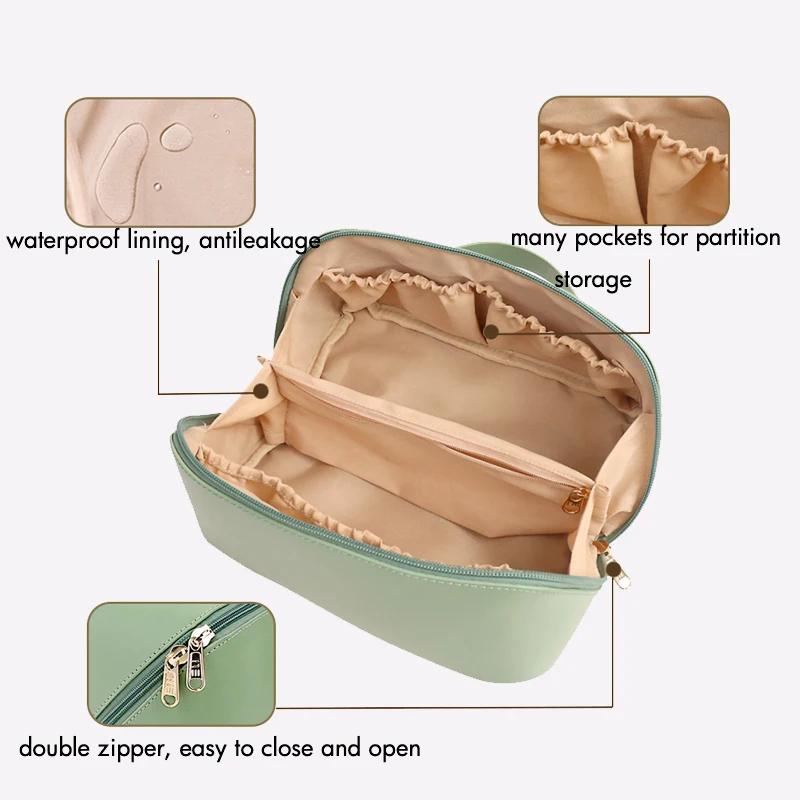 대용량 여행 화장품 가방 비건 가죽 메이크업 파우치, 여성 방수 욕실 화장실 세면 용품 키트 맞춤형