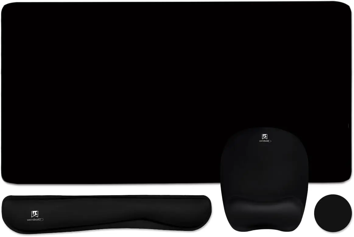 4-in-1 Ergonomic Wrist Rest Mouse Pad Set, Memory Foam Keyboard Support, Non-Slip Desk Mat for Home Office Gaming, Black