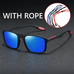 Trendy Outdoor UV400 Sunglasses with Rope Fashion Square Frame Eye Protection Goggles Men Women Driving Sports Sun Glasses