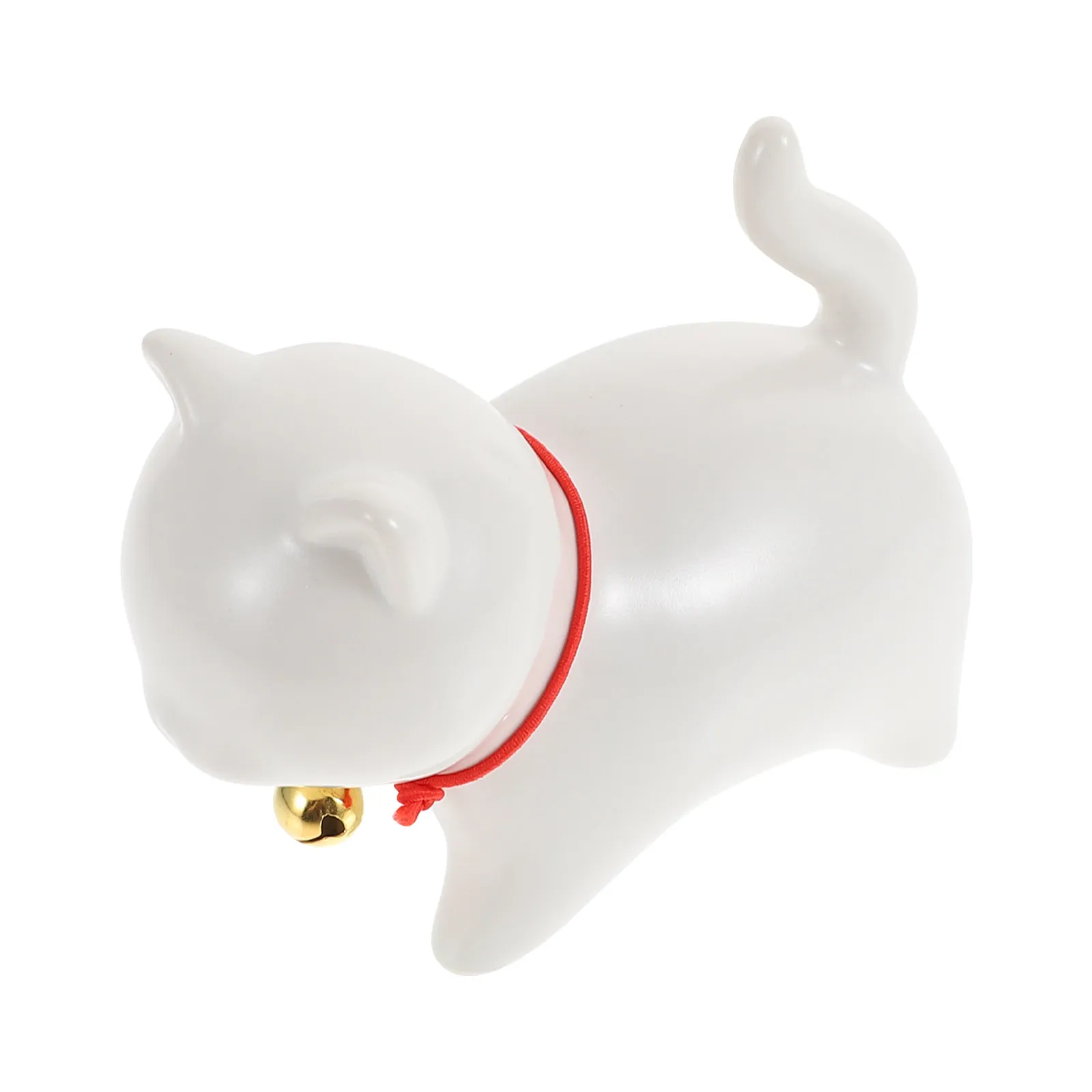 Mini Ceramic Cat Sculpture with Neck Bell – Realistic Desktop Decor for Living Room & Bedroom