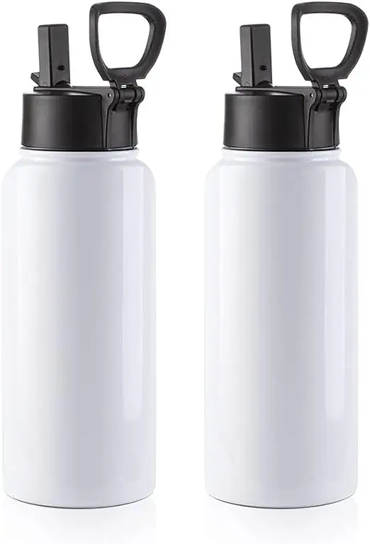 

2 Pack 32 oz Sublimation Blank Tumbler, Stainless Steel Vacuum Flask with Straw & Handle