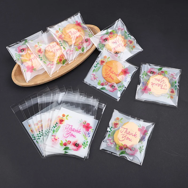 50/100 قطعة أكياس بلاستيكية شكرا لك زهرة الحلوى ذاتية اللصق حقيبة كوكي الخبز أكياس التعبئة حفل زفاف عيد ميلاد لتقوم بها بنفسك كيس هدايا
