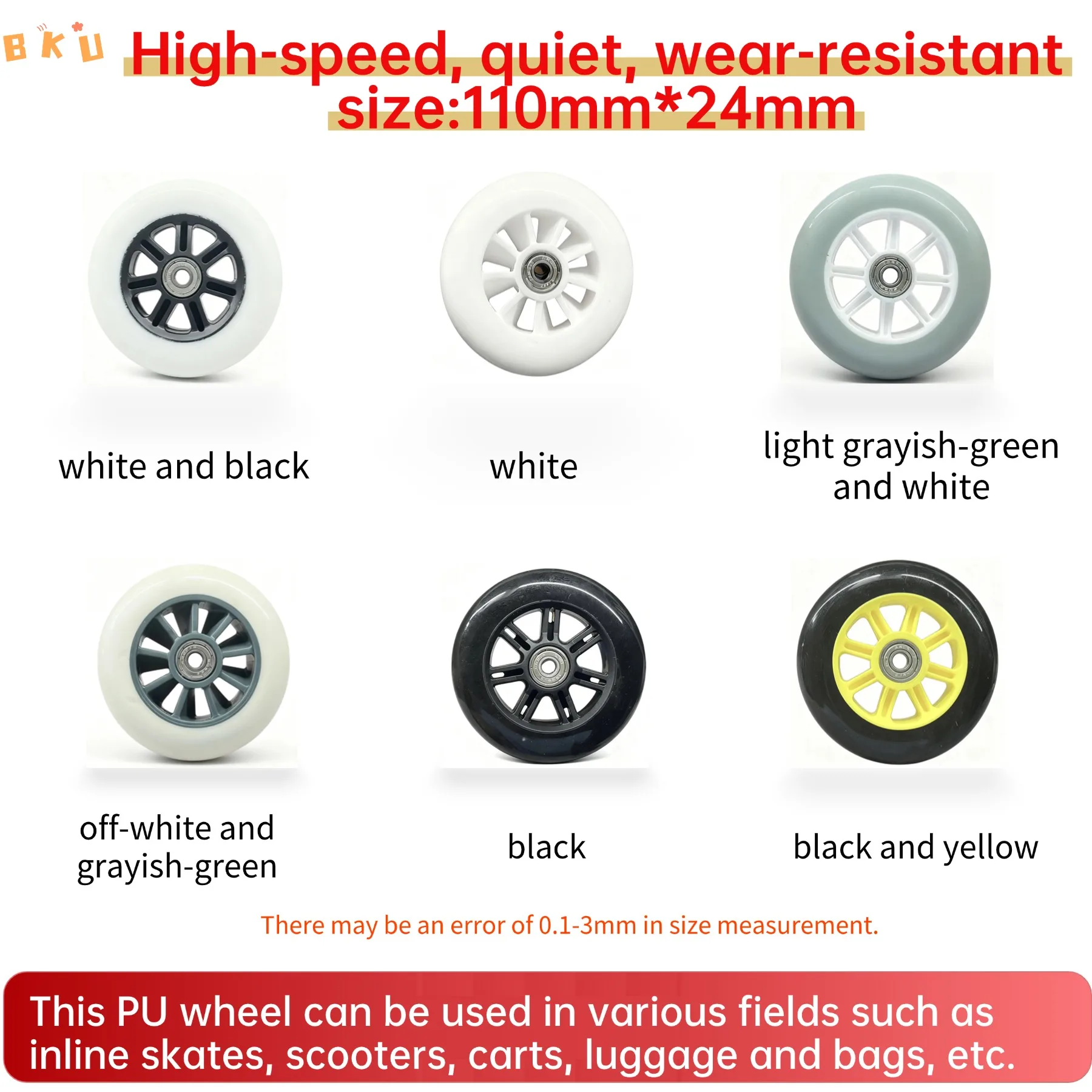 2pcs 110mm Diameter Replacement Wheels for Inline Skates Big Three Wheels Pushchairs & Scooters