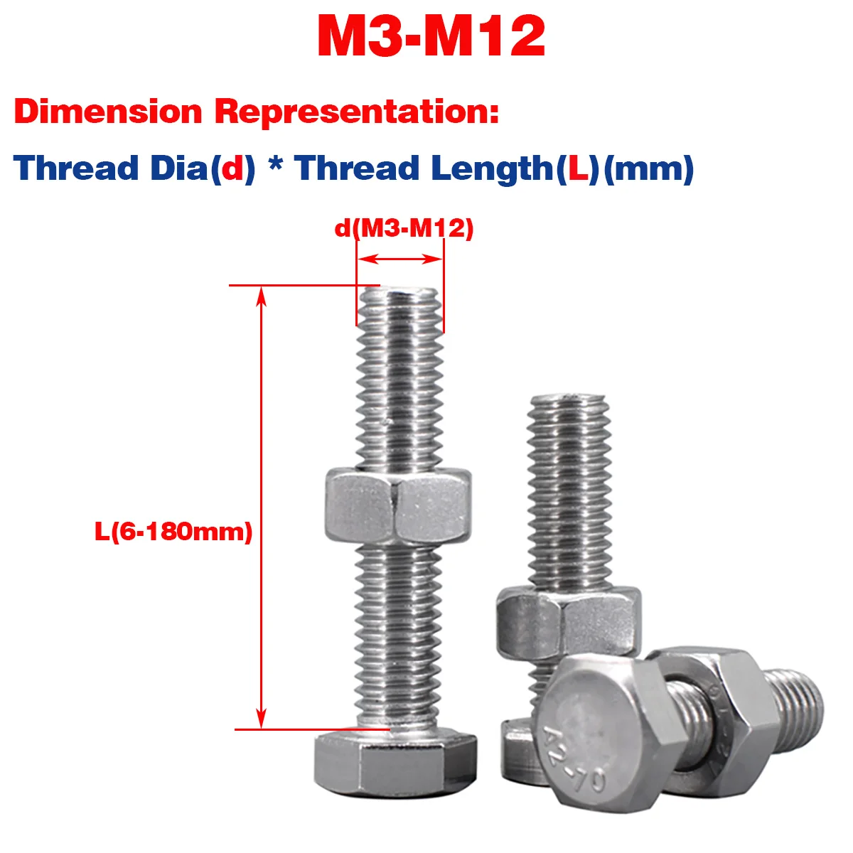 

304 Stainless Steel Outer Hexagon Screw And Nut Set / Screw And Nut Combination M3M4M5M6M8M10M12