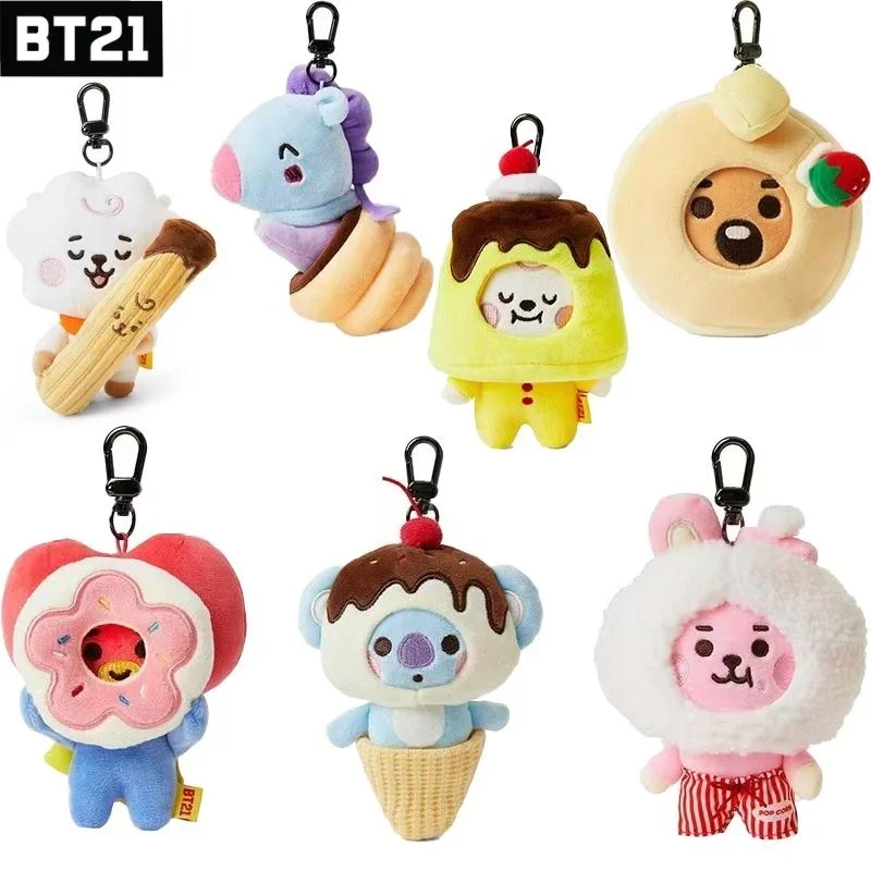 BT21 Popular Anime Kawaii COOKY KOYA Plush keychain pendant 10CM small animal cross-dressing dessert cake plush doll backpack pe