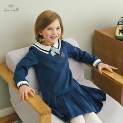 DK3222273 Dave Bella Autumn Girl's 5Y-13Y Fashion Solid  Draped Boutique Dress Children Sweet Dress Kids Infant Lolita Clothes