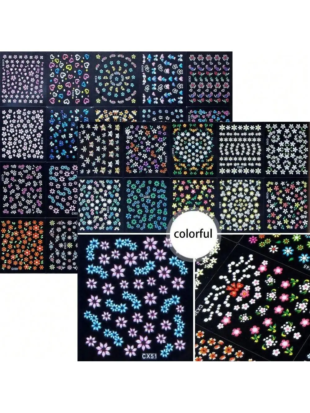 90枚入りミックス3Dミニフラワーネイルアートステッカー、女性と女の子のためのネイルアート用品、粘着式ネイルアートデカール