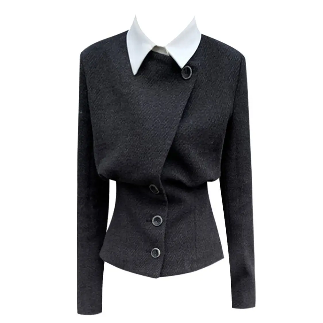 Retro Design Tunic Jackets Fake 2 Piece Polo Collar Patchwork Slim Fit Short Jacket Coats Asymmetry European Fashion Office Lady